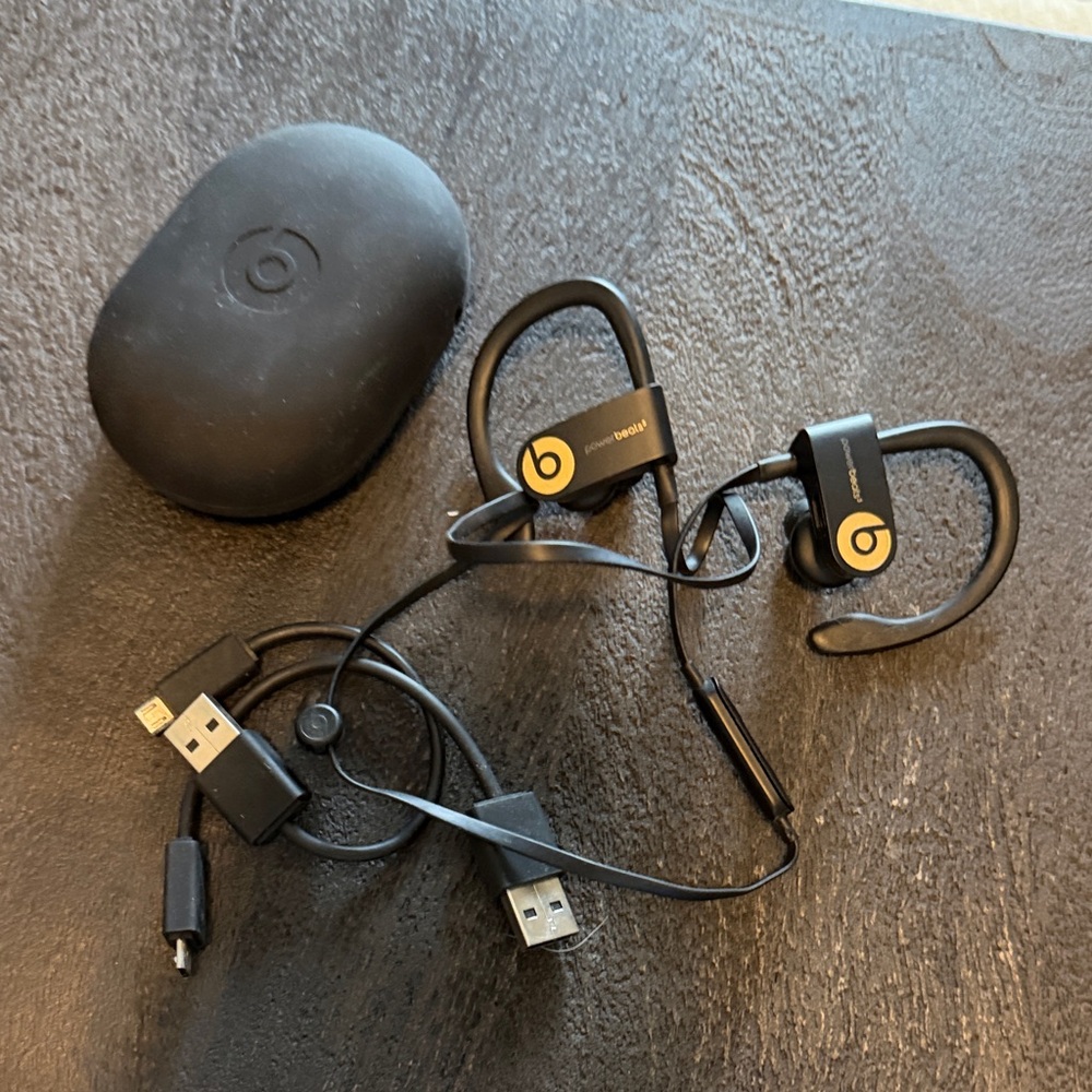 Beats Earbuds Black and Gold with case